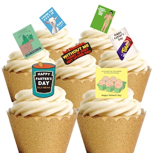 30 Stand Up lustige humorvolle glückliche Vatertag Themen Essbare Oblate Papier Karte Kuchen Cupcake Toppers Dekorationen. Voll essbares Oblatenpapier