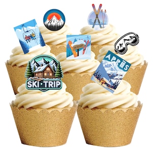 30 Stand-up skiën Skiën Snowboarden Wintersportthema Eetbare wafeltjes Papieren kaart Taart Cupcake Toppers Decoraties. Volledig eetbaar