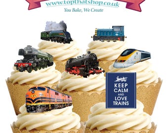18 aufstehende Dampfmaschine Elektro-Diesel-Zug Essbare Oblatenpapier Karte Kuchen Cupcake Toppers Dekorationen.Voll essbare Oblatenpapier Karte