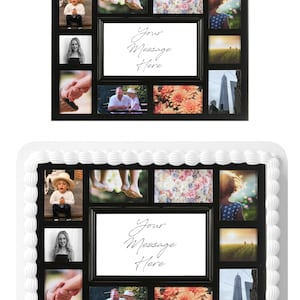 Personalised Collage Picture Frame A4 Size Your photo and message edible Icing Cake Topper Decoration.10 photos and message to top your cake