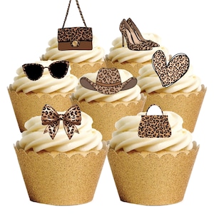27 accessoires de mode à imprimé léopard, décorations pour décorations de gâteaux et de cupcakes, fêtardes, gaufrettes comestibles en papier. Gaufrette de papier entièrement comestible