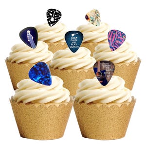 27 Stand-up gitaar PLECTRUMS Muziekinstrument Eetbare wafelkaart Taart Cupcake Toppers Decoraties. Volledig eetbaar wafelpapier