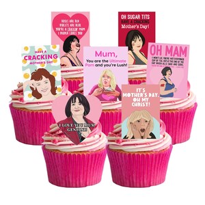 16 Stand Up Happy Mother's Day Britische TV-Serie Gav, Stace, Nessa, Smithy Essbares Oblatenpapier Karte Kuchen Cupcake Toppers Dekorationen.