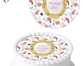 Personalised Message Vintage Alice Wonderland Looking Mirror 7.5inch Circle Edible Icing Cake Decoration Topper - Personalise Your Cake!