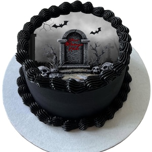Topper per torta di glassa commestibile a forma di lapide di Halloween, da 19 cm, con messaggio personalizzato. Personalizza la tua torta. Ideale per torte più grandi.