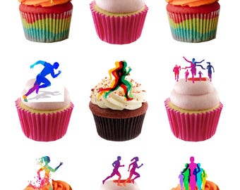 27 Stand Up Runner Running Marathon Edible Wafer Paper Card Cake Cupcake Toppers Decorations. Fully edible wafer paper