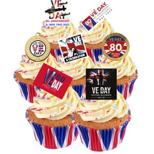 30 décorations de stand up, 80e anniversaire de la victoire, commémoration de la victoire, commémoration de la Seconde Guerre mondiale, gaufrettes comestibles, cartes, décorations de gâteaux, cupcakes. Entièrement comestible