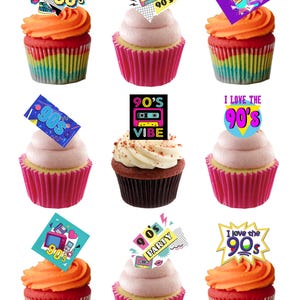 27 Stand Up 1990's Neunziger Jahre Retro Party Essbare Oblaten Papier Karte Kuchen Cupcake Toppers Dekorationen. Voll essbares Oblatenpapier
