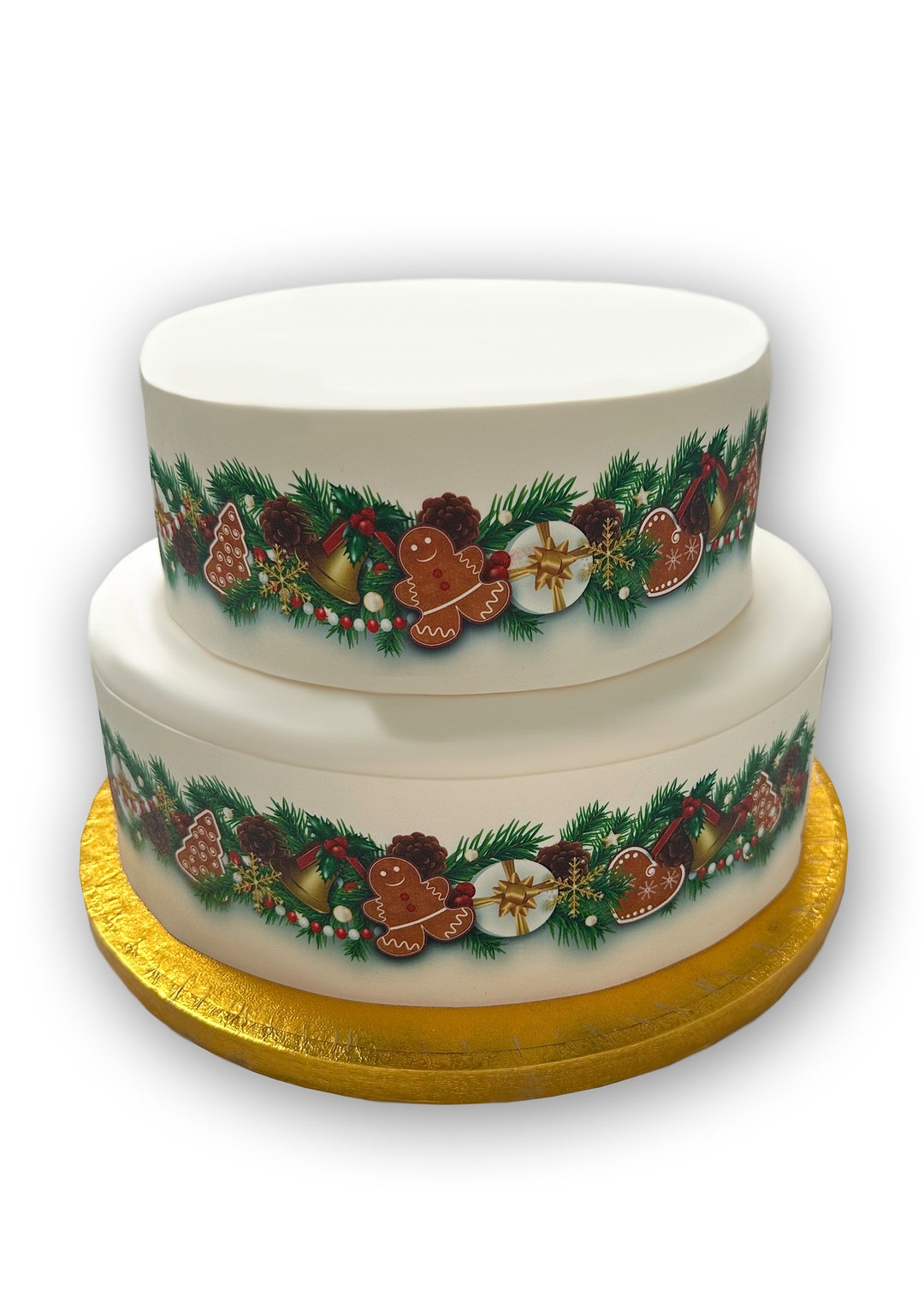 Christmas Gingerbread Themed Border Wrap Icing Cake Decoration Topper ...