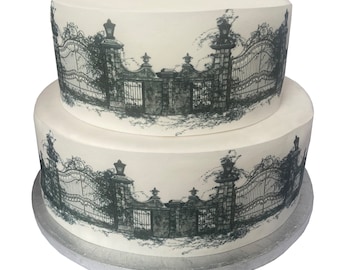 Cemetery Gates Graveyard Halloween Border Ribbon Icing Cake Decoration Topper.Perfect for larger cakes.Wrap around an iced cake.Easy to use.