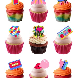 30 décorations rétro des années 80, gaufrette comestible, papier, carte, gâteau, cupcakes, décorations. Gaufrette de papier entièrement comestible