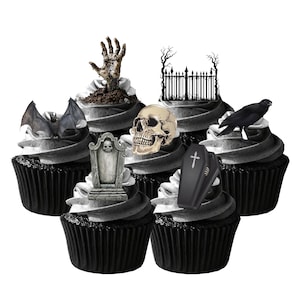 27 Aufstellen Halloween Friedhof Essbare Oblaten Papier Kuchen Cupcake Toppers Dekorationen. Voll essbare Oblaten Karte/Tinte