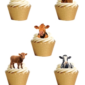30 opstaande KOEIEN boerderijdieren vee Eetbare wafeltjeskaart Taart Cupcake Toppers Decoraties. Volledig eetbaar wafelpapier en eetbare inkten