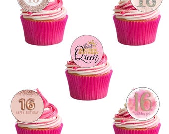 Topper per torta per 16° compleanno, glitterato oro rosa con 16 e favolosa torta di compleanno, decorazione per torte di compleanno per festeggiare feste e anniversari