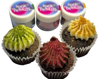 Paillettes comestibles Magic Twinkles - Collection Noël, or, rouge et vert - Décoration de gâteau entièrement comestible - Lot de 3 pots de 5 g.