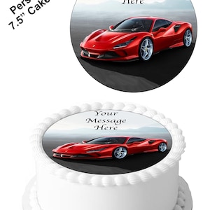 Messaggio personalizzato Fast Sports Car Supercar 7,5 pollici Circle Edible Icing Cake Decoration Topper. Perfetto per torte più grandi. La tua frase - F