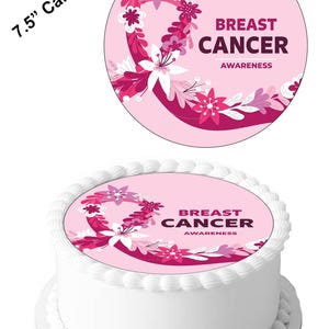 Breast Cancer Charity 7.5inch Circle Edible Icing Cake Decoration Topper.Perfect for larger cakes.Fully edible cake decoration