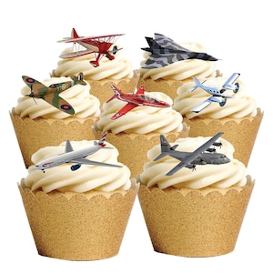 Vliegtuig Birthday Cupcake Toppers/Stickers Ronde Sticker | Zazzle.nl