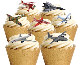 18 Stand Up Aeroplane Plane Jet Travel Themed Edible Wafer Paper Card Cake Cupcake Toppers Decorations. Fully edible wafer paper