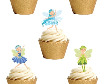 12 Stand Up Gorgeous Cute Fairy Fairies Edible Wafer Paper Card Cake Cupcake Toppers Decorations. Fully edible wafer paper card