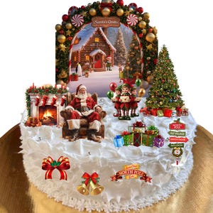 Christmas Santa&#39;s Grotto Edible Stand Up Wafer Paper Cake Scene Decoration Topper. Perfect for larger cakes. Stand Up Cake topper scene.