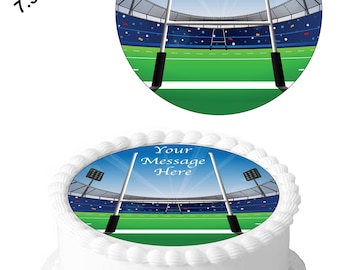 Personalised Rugby Sport Stadium 7.5 Inch Circle Edible Icing Cake Topper Decoration - Personalise Your Cake. Perfect For Larger Cakes.
