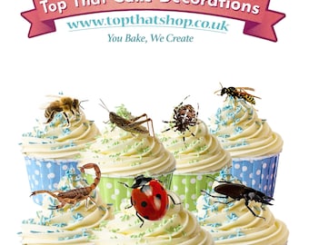 36 Stand Up Bugs and Insects Edible Wafer Paper Card Cake Cupcake Toppers Decorations. Fully edible wafer paper card and edible inks