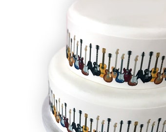 Guitar Musical Instrument Music Border Ribbon Icing Cake Decoration Topper. Perfect for larger cakes. Wrap around an iced cake. Easy to use.