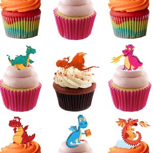 22 Stand Up Cute Dragons Themed Edible Wafer Paper Card Cake Cupcake Toppers Decorations.Fully edible wafer paper card and edible inks