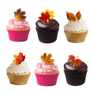 27 HOJAS DE OTOÑO DE ESTILO OTOÑAL. Decoraciones comestibles de oblea para pasteles, cupcakes y tarjetas. Oblea totalmente comestible.