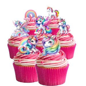 30 opstaande schattige regenboog eenhoorn sprookjesachtige eetbare wafelpapier kaart cake cupcake toppers decoraties. Volledig eetbaar wafelpapier/-kaart