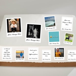 12 Polaroid Style Personalised Your Photo/Logo/Image Edible Icing Cake Decoration Toppers.Personalised cakes.12 Images per order + 1 message