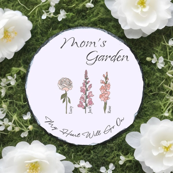 Personalized Garden Stone,Mother's Day Gift,Personalized Gift,Birth Flower Gift,Gift For Mom,Gift For Grandma