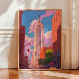 New York Manhattan Skyline at Night Wall Art, NYC Manhattan Night Print Poster, Large Manhattan Poster, New York City Night View Canvas
