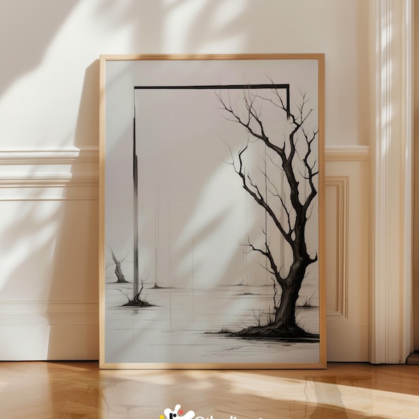 Surreal Minimalist Tree Art Print | Black and White Nature Scene - Contemporary Wall Art for Modern Home Decor - calming art