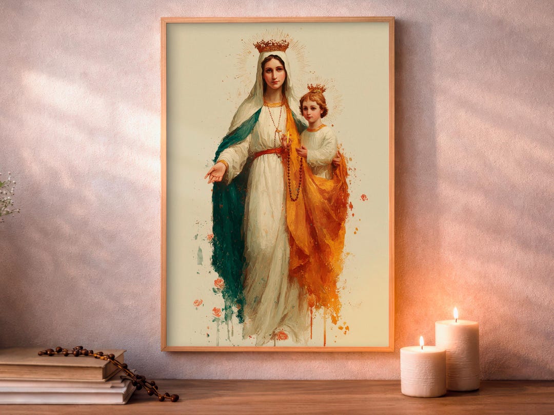 Our Lady of the Rosary Print, Rosary Devotional Wall Art, Catholic ...