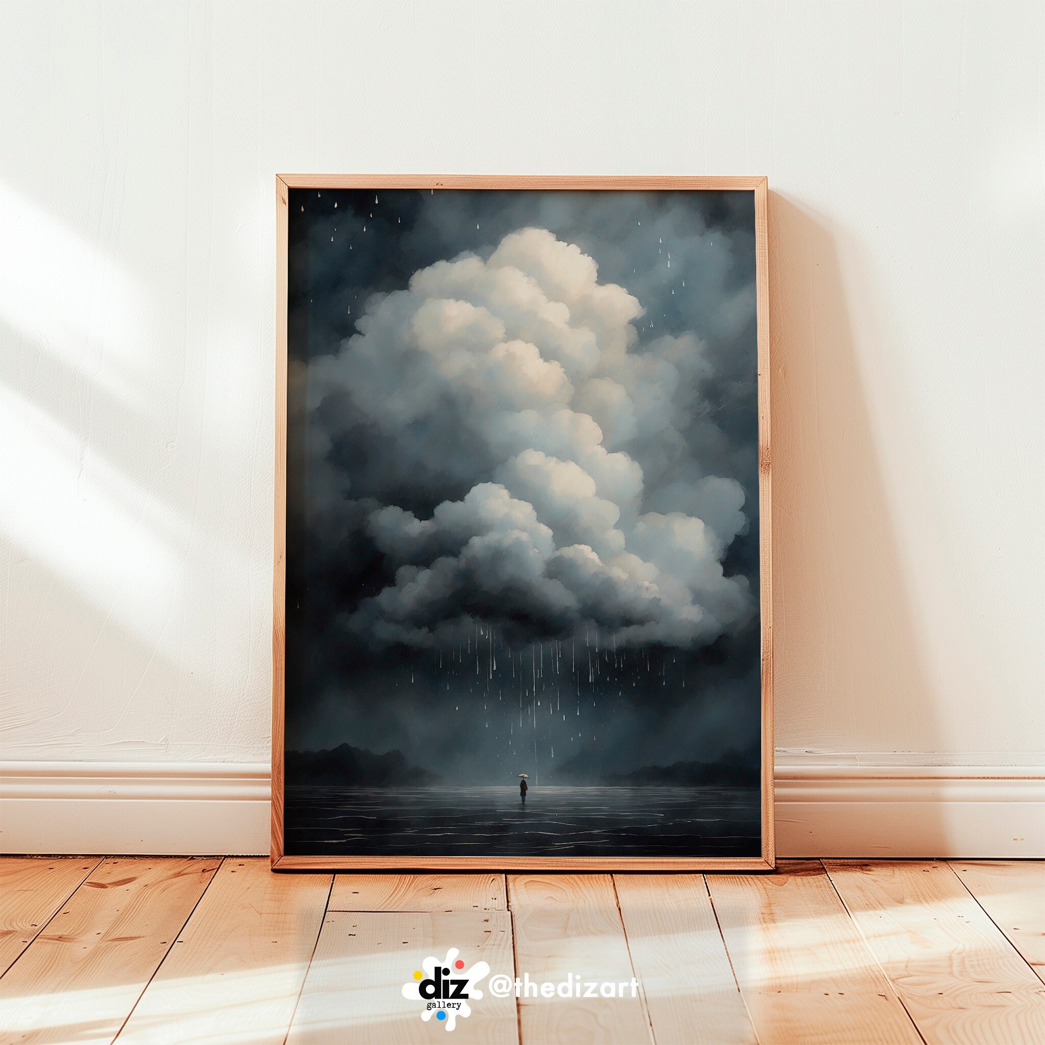 Printable Rain Cloud Wall Art, Black and White, Cloudy Sky &amp; Mountains ...