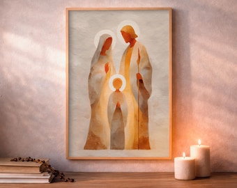 Holy Family Print, Catholic Family Wall Art, Watercolor Devotional Art, Digital Download