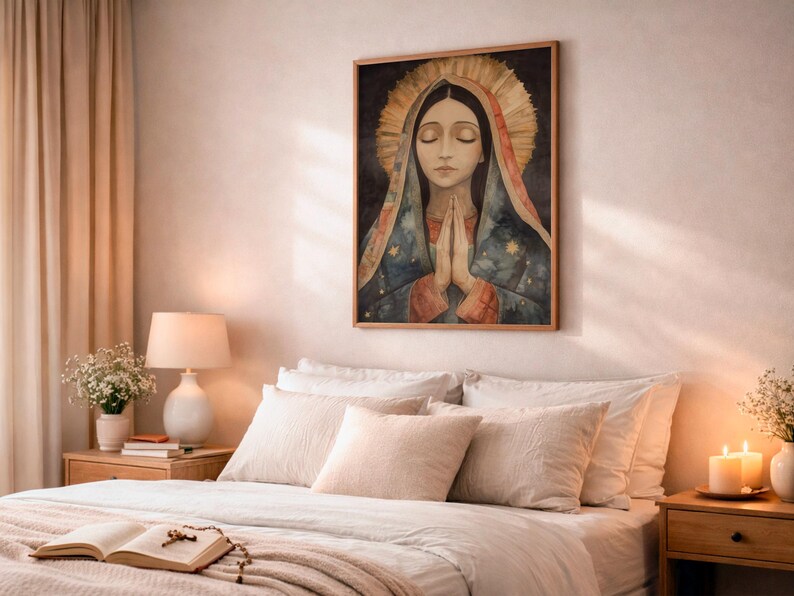 Our Lady of Guadalupe Watercolor Art, Marian Devotional Wall Art, Classic Religious, Digital Download image 3
