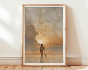 Jesus the Good Shepherd Watercolor Art Print, Minimal, Christian home decor (Digital Download)