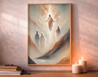 Transfiguración de Jesús, Decoración de sala de oración católica, Arte en acuarela, Descarga digital