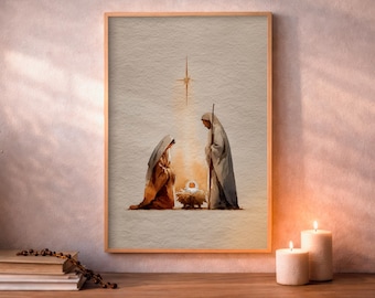 Mary and Joseph, Catholic Family Wall Art, Watercolor Art, Digital Download