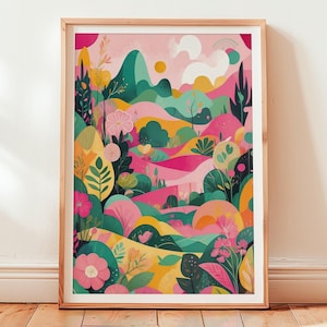 Colorful Mountain Floral Art: Eclectic Christian Home Decor (Digital Download)