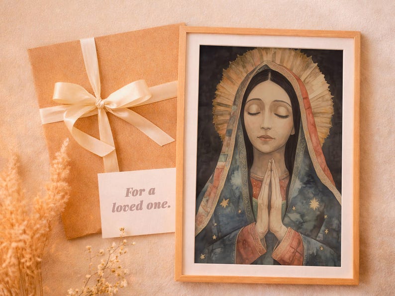 Our Lady of Guadalupe Watercolor Art, Marian Devotional Wall Art, Classic Religious, Digital Download image 8