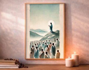 Sermon on the Mount, Bible Teaching Wall Art, Watercolor Art, Digital Download