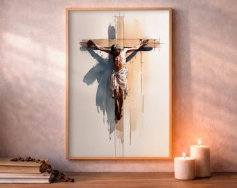 Crucifixion, Holy Week Decor, Watercolor Art, Digital Download