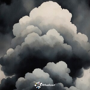 Dark Cloud Art Print – Moody Black and White Cloud Painting, Dramatic Storm Wall Art, Atmospheric Printable Poster