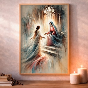 The Visitation, Marian Devotional Wall Art, Watercolor Art, Digital Download