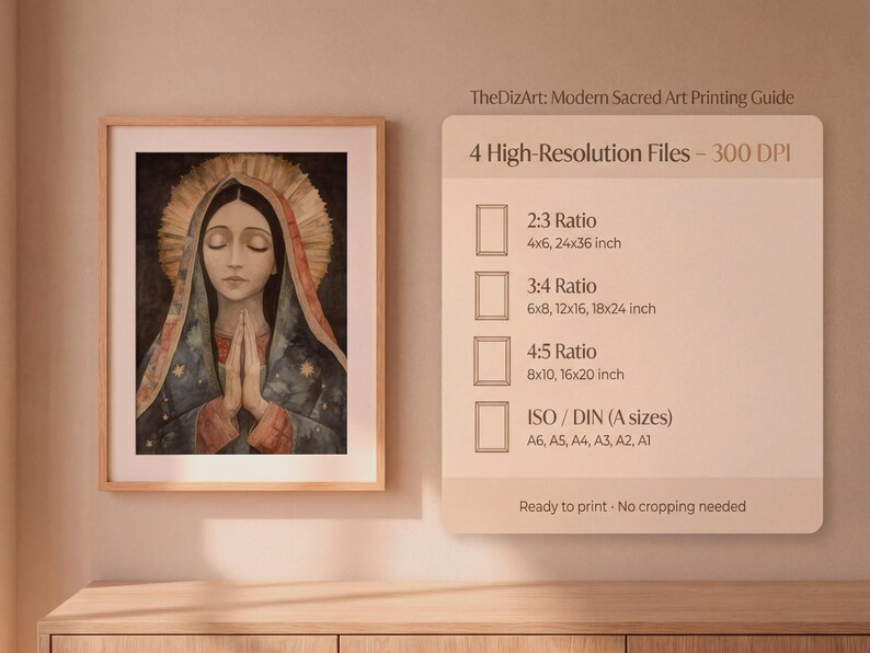 Our Lady of Guadalupe Watercolor Art, Marian Devotional Wall Art, Classic Religious, Digital Download image 12