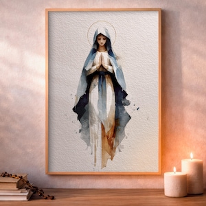 Our Lady of Lourdes, Catholic Prayer Room Decor, Watercolor Art, Digital Download